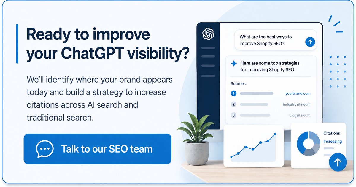 Banner promoting SEO services to increase ChatGPT visibility, AI search citations, and traditional search performance.